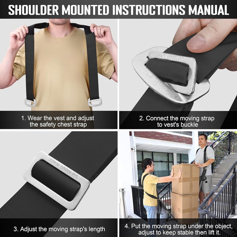 MOZETO Anti-Slip Lifting Straps, 2-Person Shoulder Lifting System for Moving Furniture, Appliances, Mattresses, Heavy Objects up to 800lbs - Image 5